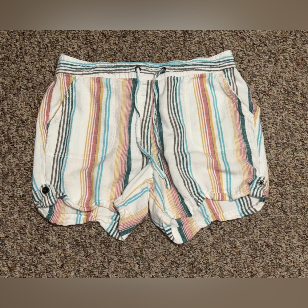 Women's XL Striped Lightweight Drawstring Shorts - White with Multicolor summer